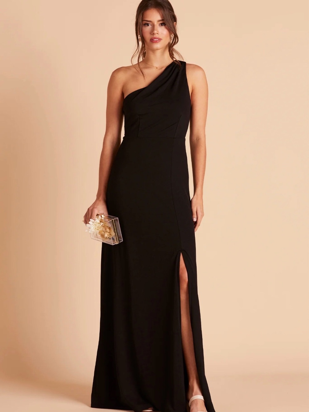 Birdie Grey, Black One-Shoulder Evening Gown Dress, Chiffon size S